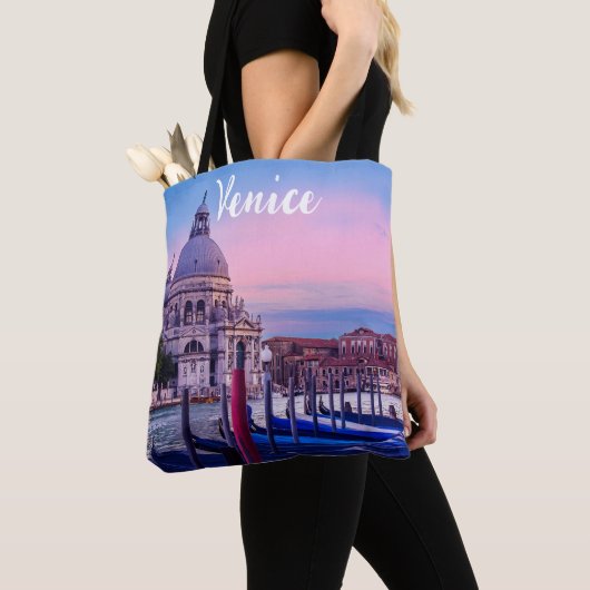 Tote Bag Grand Canal avec gondoles et église à Venise (De près)