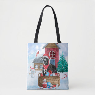 Tote Bag Grand chien Danois dans la neige Maison de chien d