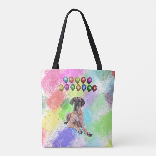 Tote Bag Grand Chien Danois Souhaitant Bonne Année (Dos)