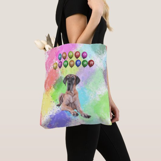 Tote Bag Grand Chien Danois Souhaitant Bonne Année (De près)