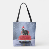 Tote Bag Grand chien en neige assis sur le camion de Noël (Dos)