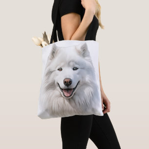 TOTE BAG GRAND CHIEN SAMOYEN BLANC FLUFY