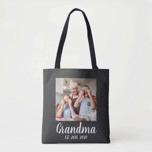 Tote Bag Grand-mère a établi une photo de script blanc (Devant)
