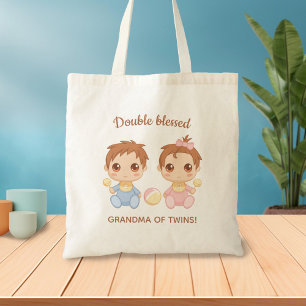 Tote Bag Grand-mère de jumeaux bébé garçon et fille