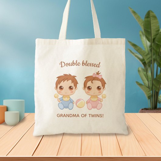 Tote Bag Grand-mère de jumeaux bébé garçon et fille