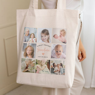 Tote Bag Grand-mère élégant Photo Collage Coeur rose