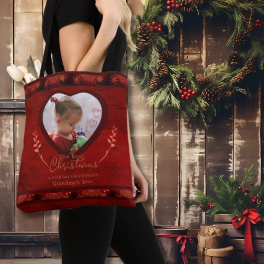 Tote Bag Grand-mère photo de Noël ROUGE