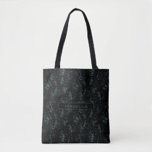Tote Bag Grand motif floral fleur gris nom personnalisé