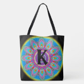 Tote Bag Grand NOIR psychédélique initial fait sur commande (Dos)