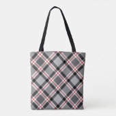Tote Bag Grand Plaid moderne, noir, blanc, gris et rouge (Dos)