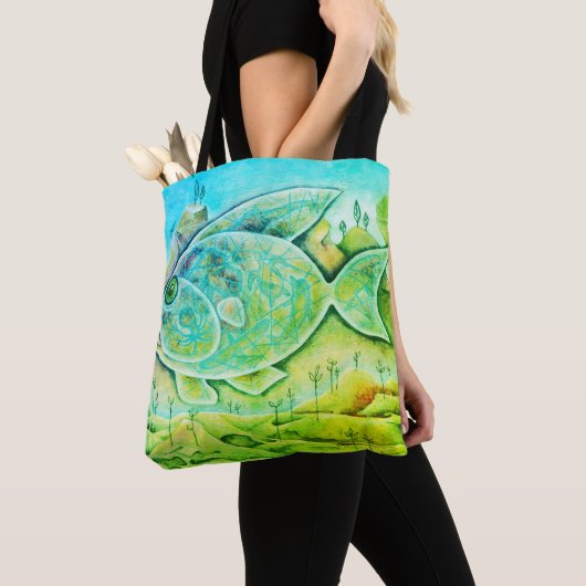 Tote Bag Grand poisson bleu vert (De près)