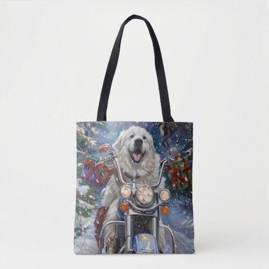 Tote Bag Grand Pyrénées Chien équitation Moto Noël (Devant)