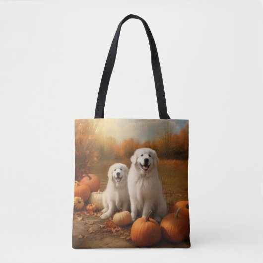 Tote Bag Grand Pyrénées Chiot automne délice Citrouille (Devant)