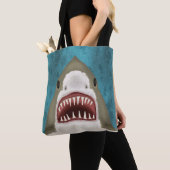 Tote Bag Grande attaque de requin blanc Funny Poisson Plage (De près)