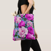 Tote Bag Grande Fleur Rose Violette Rétro (De près)