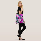 Tote Bag Grande Fleur Rose Violette Rétro (Sur le modèle)