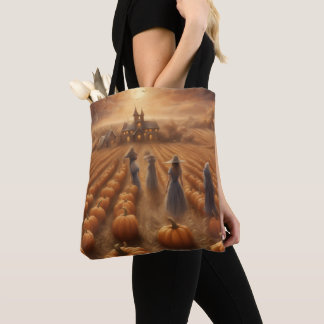 Tote Bag Grande maison dans le champ de citrouilles Hallowe