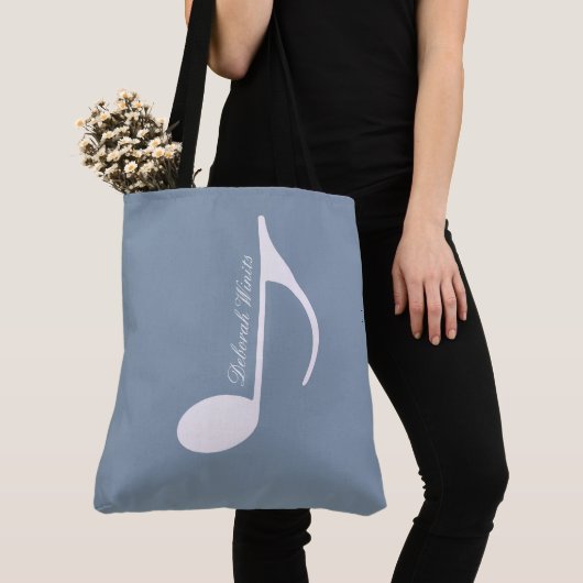 Tote Bag Grande note musicale personnalisée sur Dusty Blue (De près)
