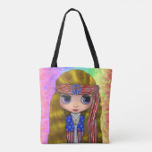 Tote Bag Grande poupée de fille d'oeil de poussin hippie (Dos)