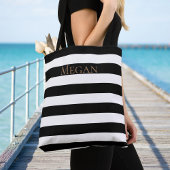 Tote Bag Grandes noires et blanches modernes avec nom perso