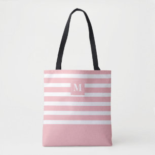Tote Bag Grandes roses et blanches modernes avec Monogramme