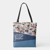 Tote Bag Grandma Photo Collage Bleu Triangles géométriques (Dos)