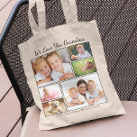 Tote Bag Grandma Photos Personalized<br><div class="desc">Grandma will love this custom photo collage tote bag. You can personalize with six family photos of grandchildren, family members, pets, etc., and customize the expression to "I Love You" or "We Love You, " and whether she is called "Grandma, " "Nana, " "Mom Mom, " etc. You can also...</div>