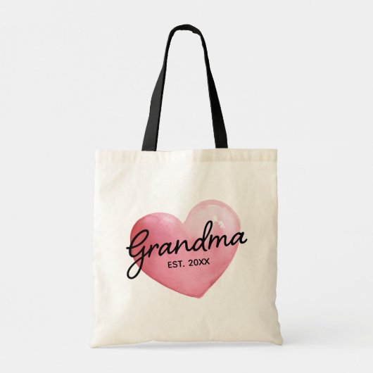 Tote Bag Grandma Reveal Est Year Watercolor Heart (Dos)
