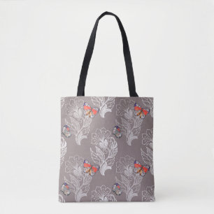 Tote Bag Graphique à fleurs et papillon, aquarelle, motif