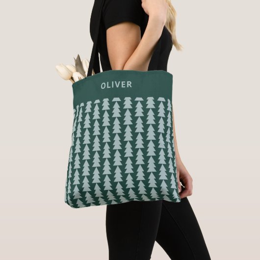 Tote Bag Graphique d'arbre de Noël vert bleu géométrique mo (De près)