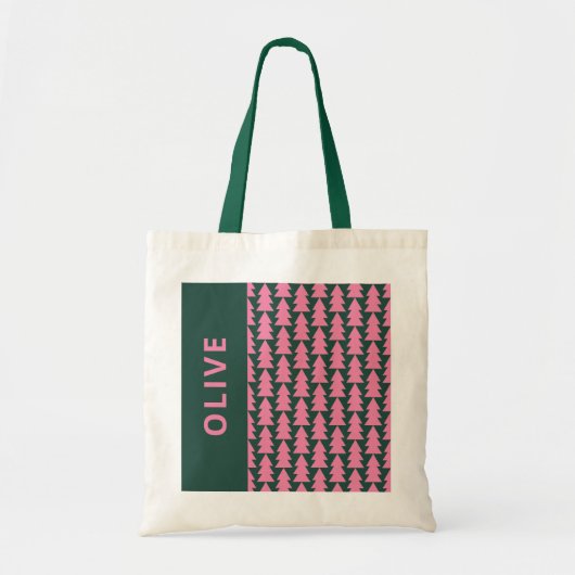 Tote Bag Graphique d'arbre de Noël vert rose moderne (Devant)