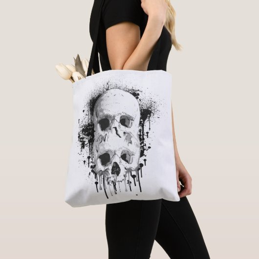 Tote Bag Graphique de gouttes d'encre noire Skull Drip (De près)