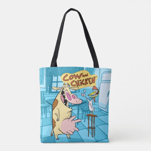 Tote Bag Graphique souriant de vache et de poulet (Dos)