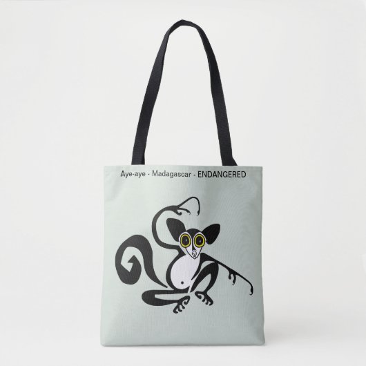 Tote Bag Graphisme AYE-AYE - Primate - Lemur- Wildlife Gree (Devant)