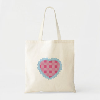 Tote Bag Graphisme de cœur à carreaux rétro rose pastel et 