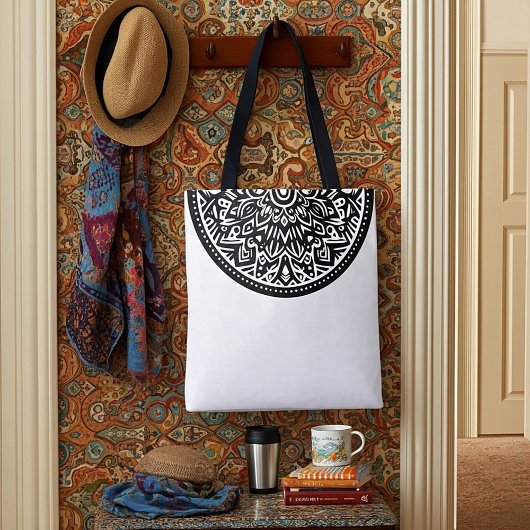 Tote Bag graphisme demi-cercle aztèque