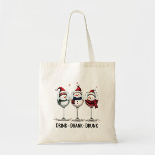 Tote Bag Grappige Kerst Sneeuwman Wijn Glas