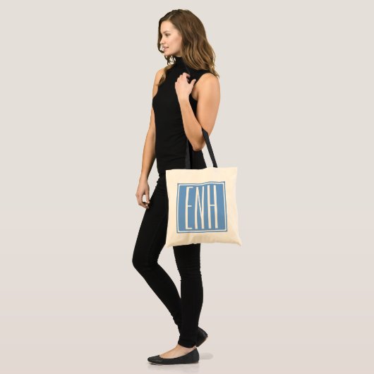 Tote Bag Gras moderne 3 initiales Monogramme | Bleu doux (Devant (modèle))