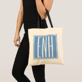 Tote Bag Gras moderne 3 initiales Monogramme | Bleu doux (Devant (produit))