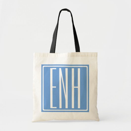 Tote Bag Gras moderne 3 initiales Monogramme | Bleu doux (Devant)