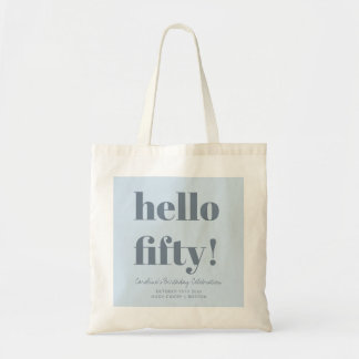 Tote Bag Gras Moderne Bleu Clair 50e Anniversaire Personnal