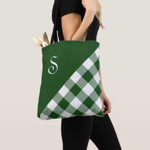 Tote Bag Gras Monogramme Green White Buffalo Check Géomét