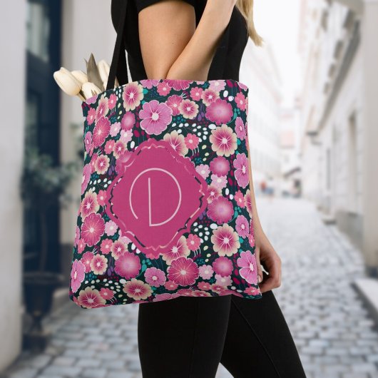 Tote Bag Gras motifs floraux monogramme rose girly Fourre-t
