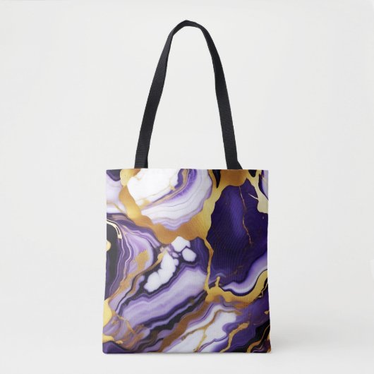 Tote Bag Gras Trendy violet jaune or faux marbre (Devant)