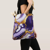 Tote Bag Gras Trendy violet jaune or faux marbre (De près)