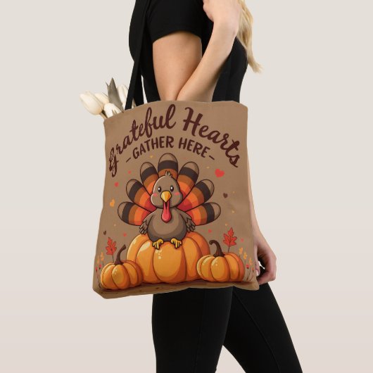 Tote Bag Grateful Hearts Thanksgiving Turkey (De près)