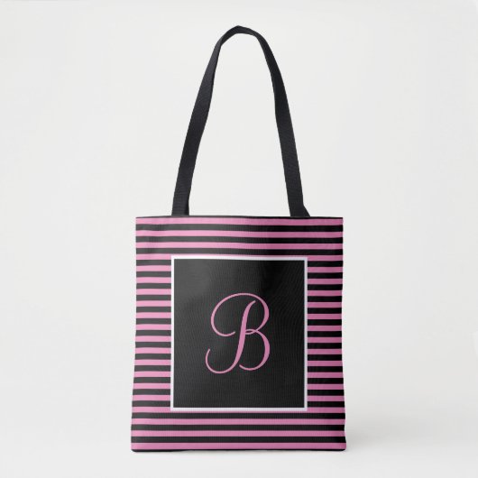 Tote Bag Gratuit initial personnalisé, rose et noir (Devant)