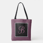 Tote Bag Gratuit initial personnalisé, rose et noir (Dos)