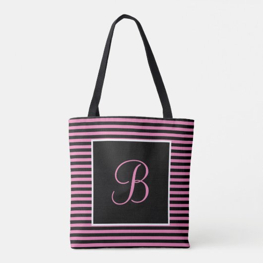 Tote Bag Gratuit initial personnalisé, rose et noir (Dos)