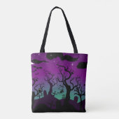 Tote Bag Graveyard noir, violet, turquoise Joyeux Halloween (Dos)